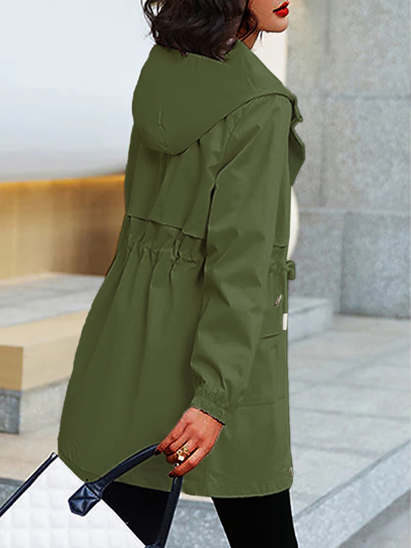 Eilly Bazar Women's Plus Size Trench Coat with Hood