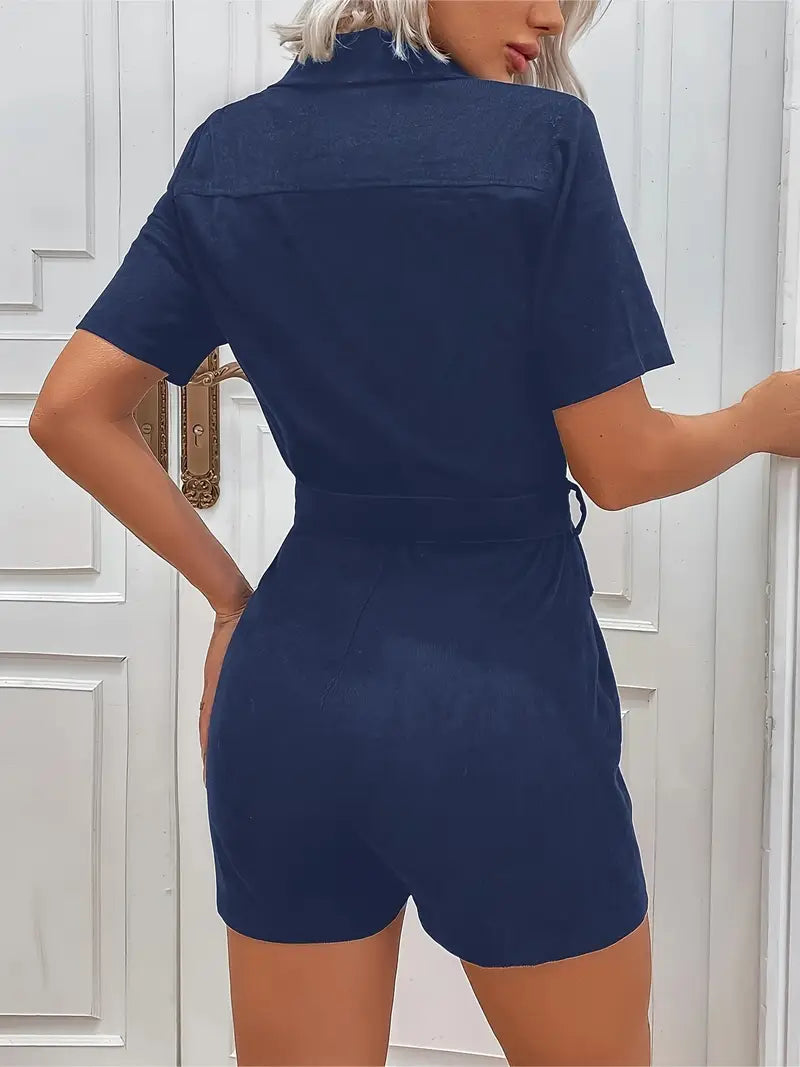 Eilly Bazar Women's Corduroy Short Sleeve Jumpsuit