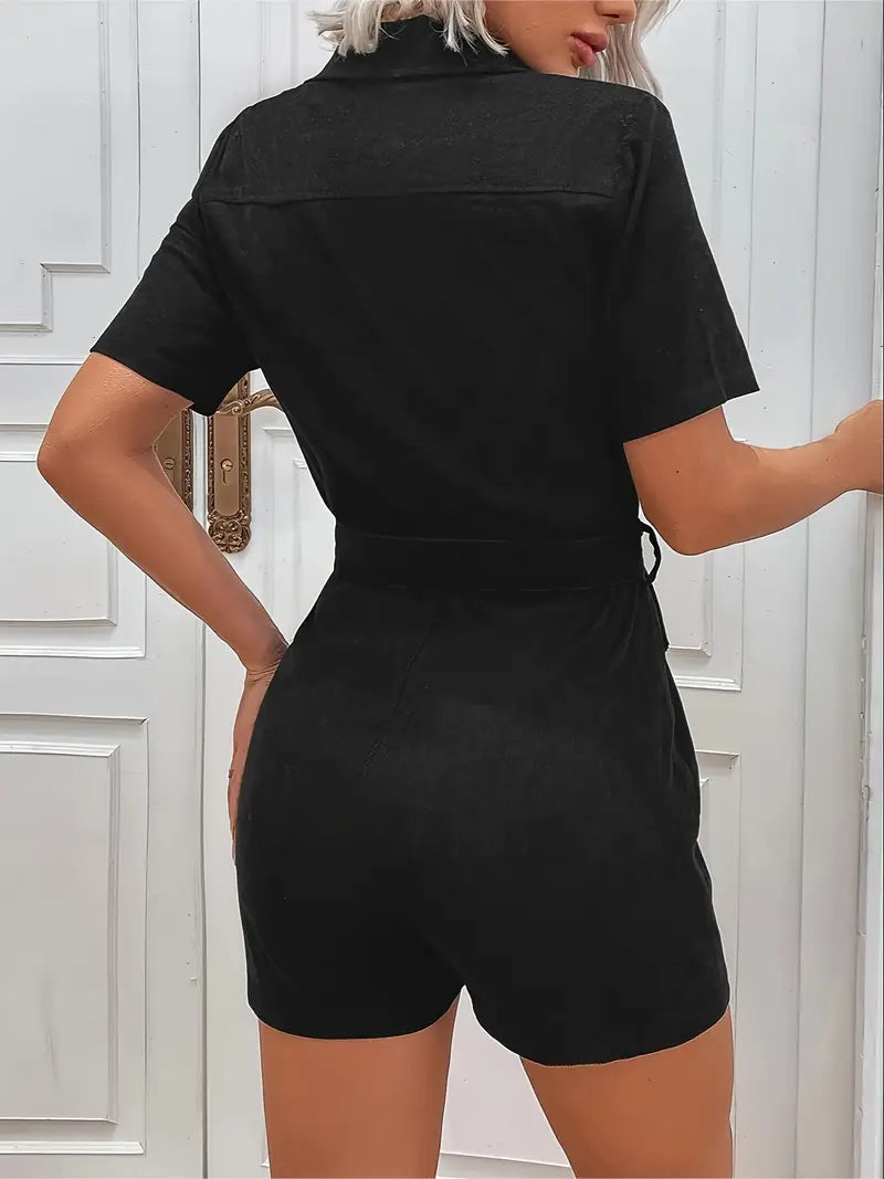 Eilly Bazar Women's Corduroy Short Sleeve Jumpsuit