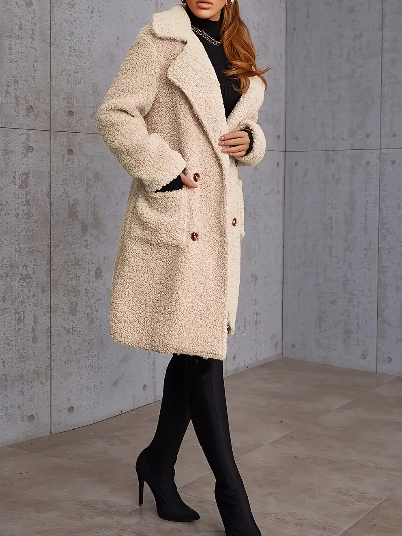 Eilly Bazar Autumn and winter faux fur coat with pockets for warmth.