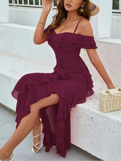 Eilly Bazar Women's Fashion Off-the-Shoulder Ruched Dress