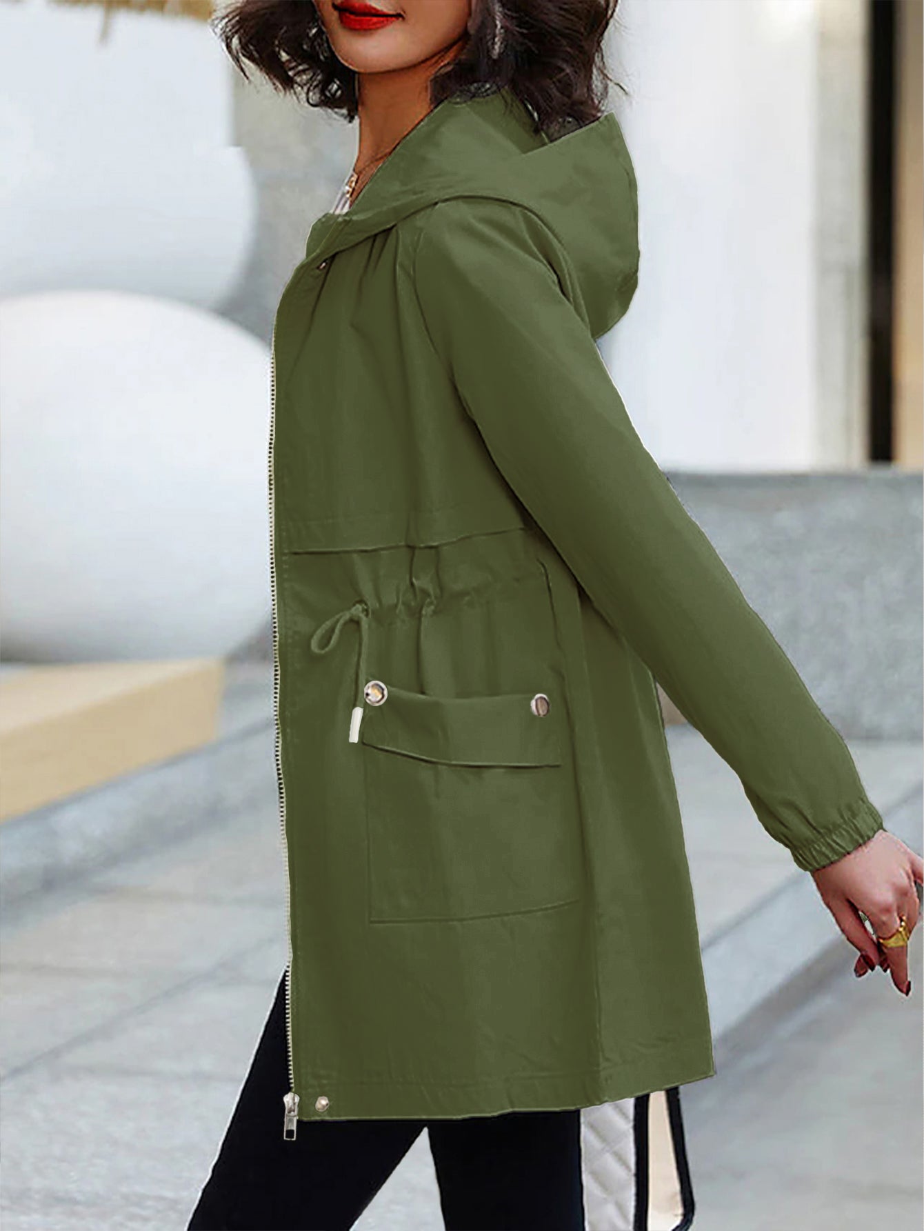 Eilly Bazar Women's Plus Size Trench Coat with Hood