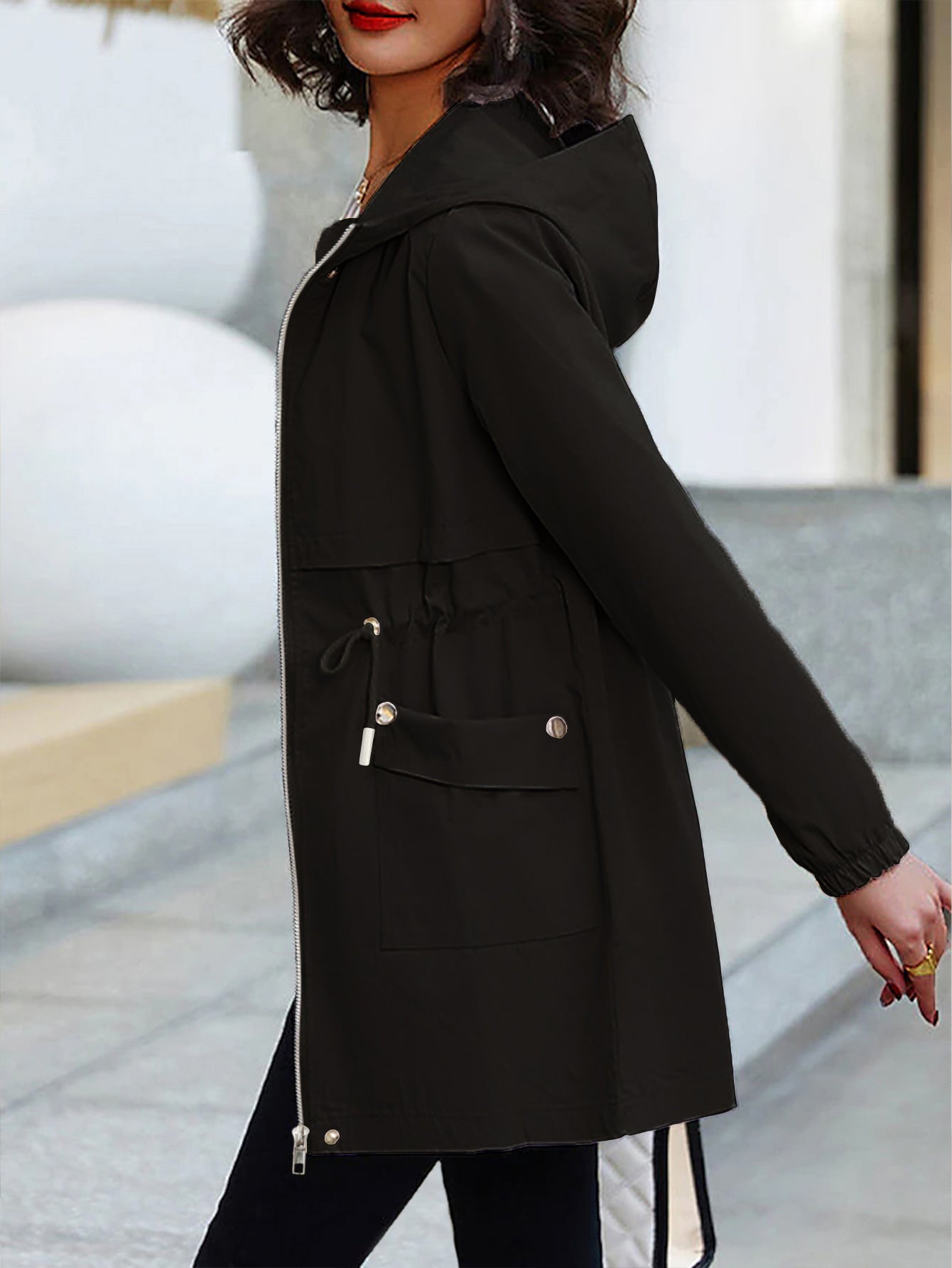 Eilly Bazar Women's Plus Size Trench Coat with Hood