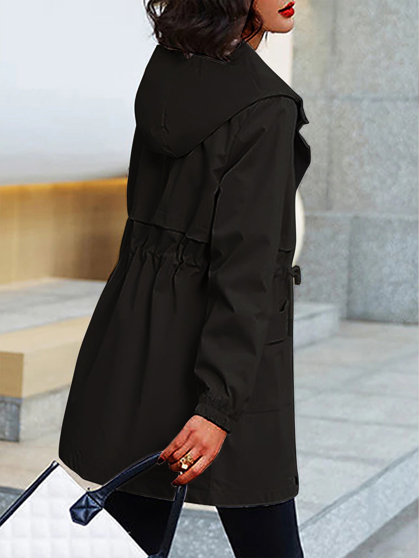 Eilly Bazar Women's Plus Size Trench Coat with Hood