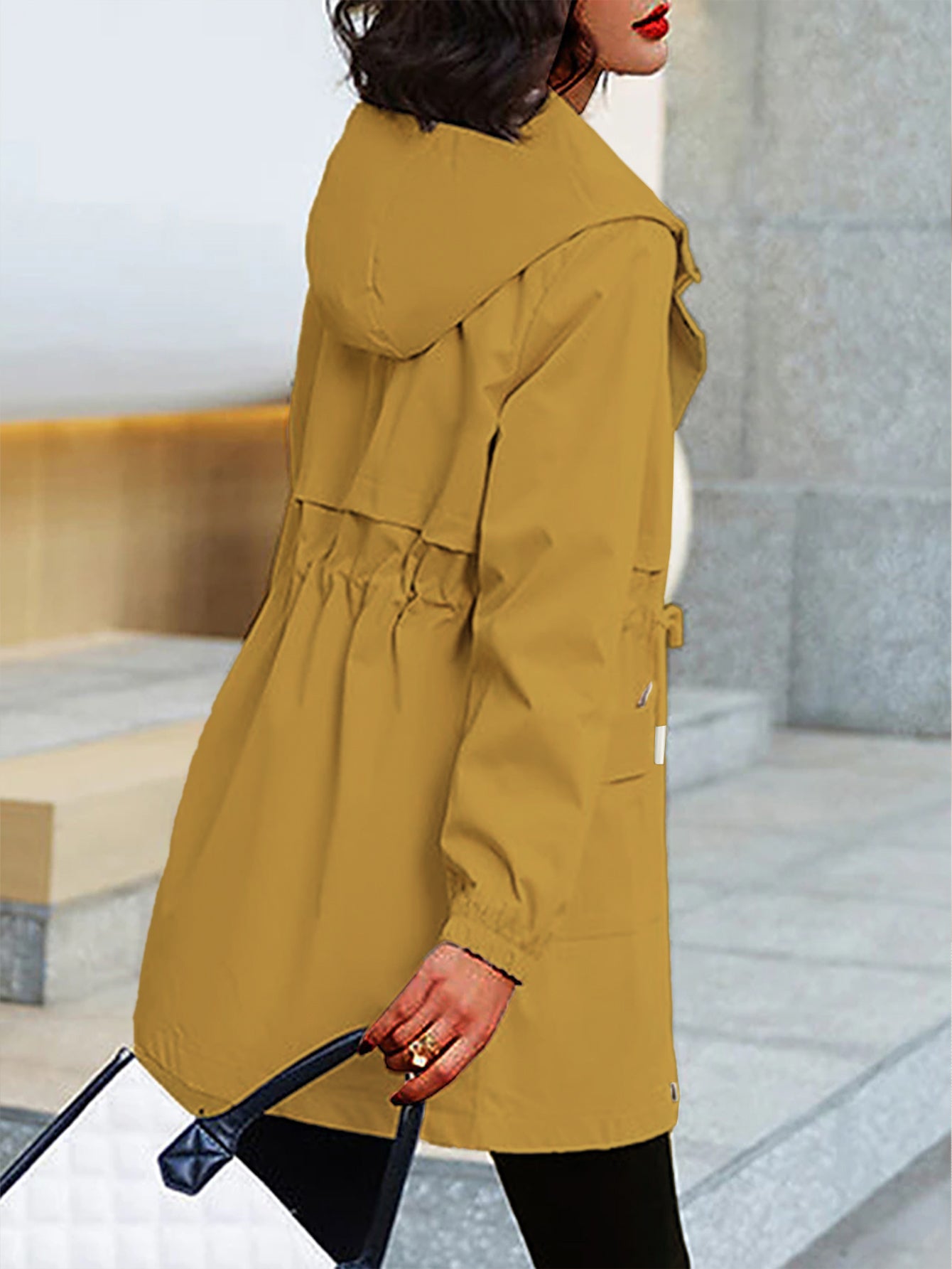 Eilly Bazar Women's Plus Size Trench Coat with Hood