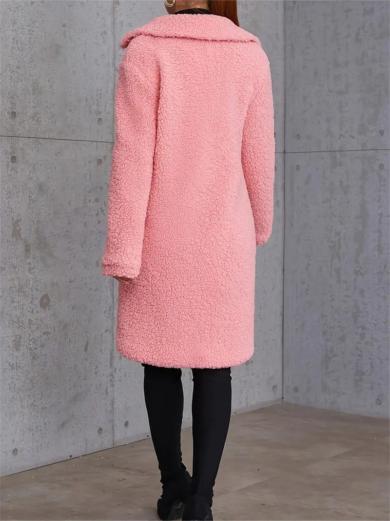 Eilly Bazar Autumn and winter faux fur coat with pockets for warmth.