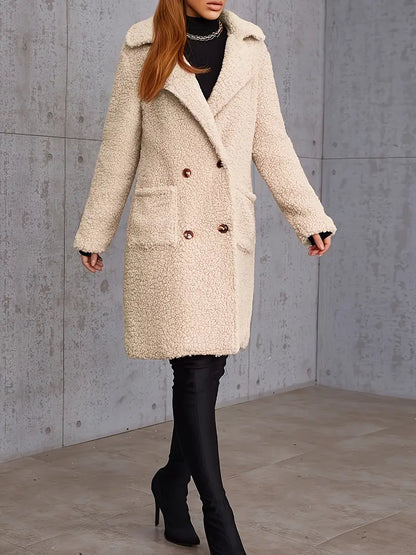 Eilly Bazar Autumn and winter faux fur coat with pockets for warmth.
