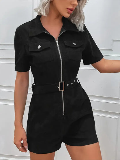 Eilly Bazar Women's Corduroy Short Sleeve Jumpsuit