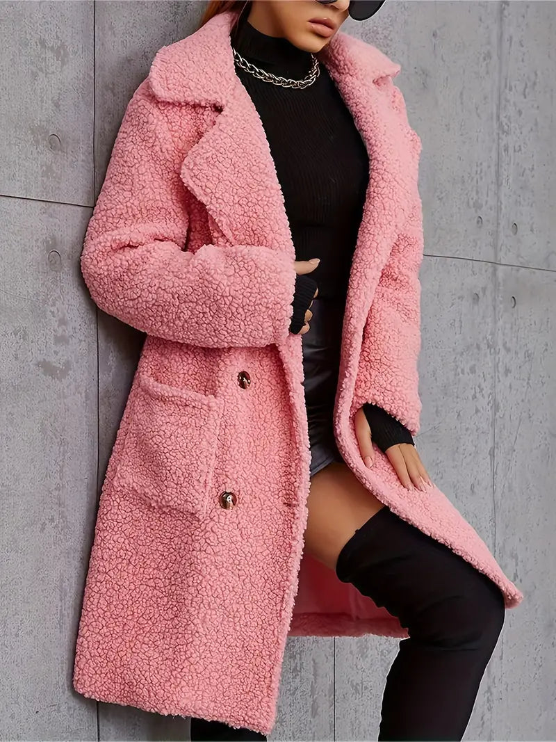 Eilly Bazar Autumn and winter faux fur coat with pockets for warmth.