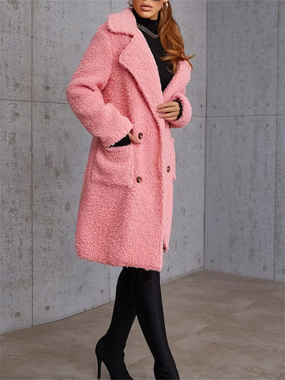 Eilly Bazar Autumn and winter faux fur coat with pockets for warmth.