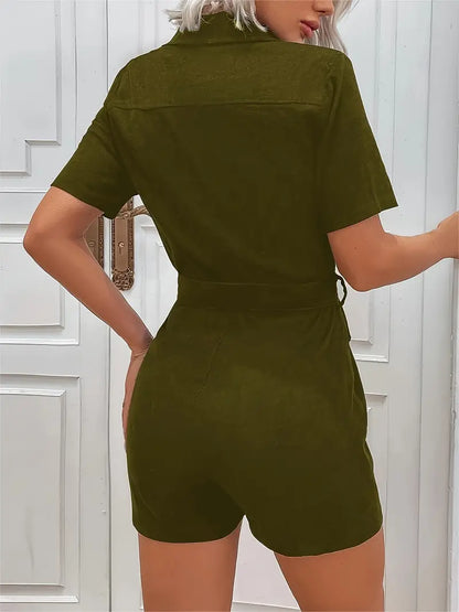 Eilly Bazar Women's Corduroy Short Sleeve Jumpsuit