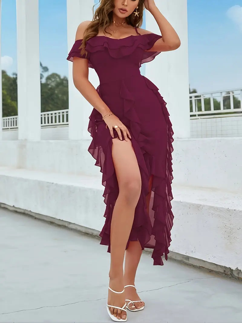 Eilly Bazar Women's Fashion Off-the-Shoulder Ruched Dress