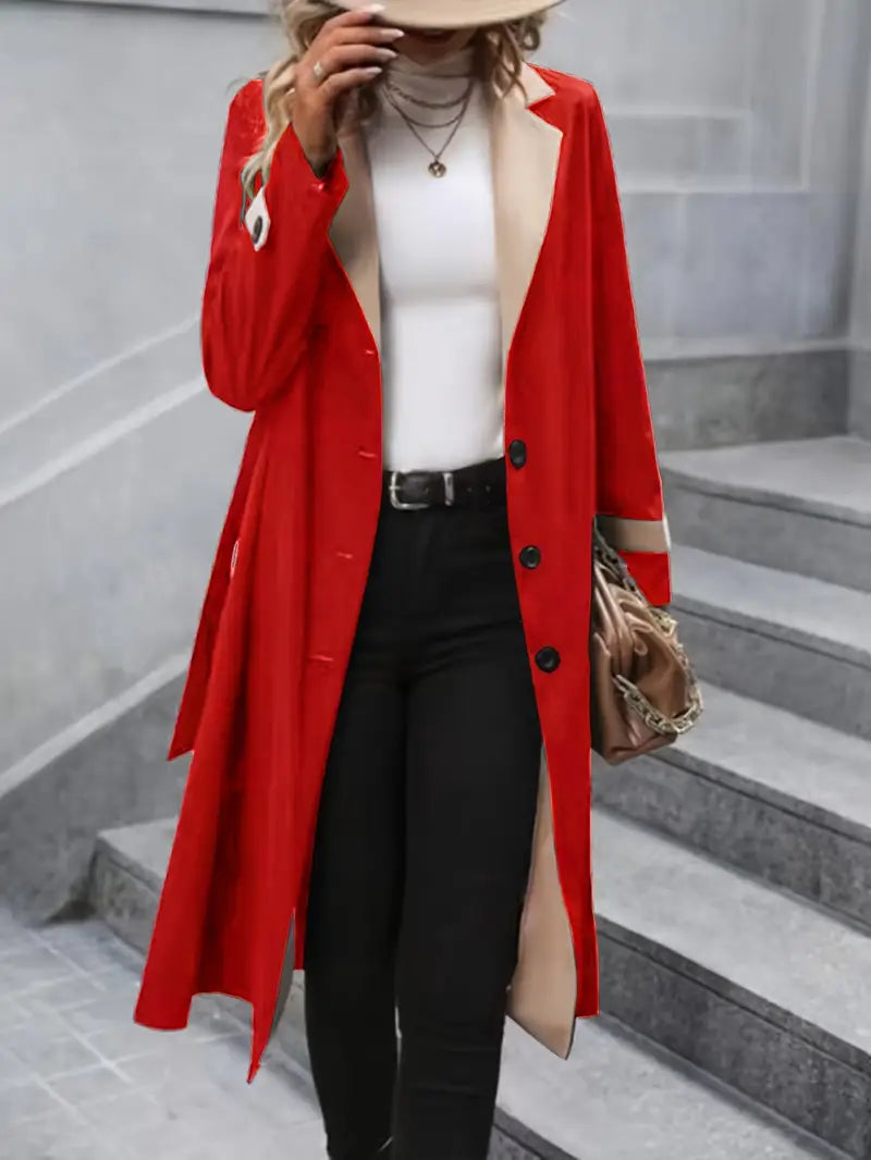 Eilly Bazar Autumn and winter long color-blocked trench coat