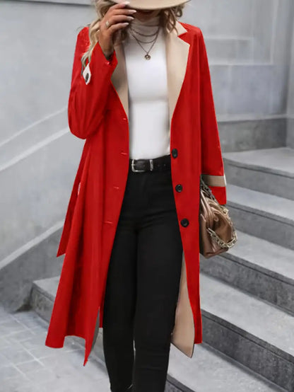 Eilly Bazar Autumn and winter long color-blocked trench coat