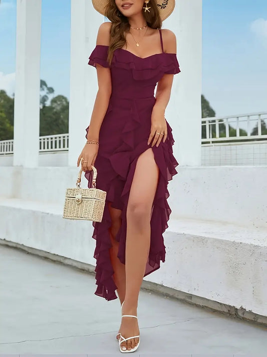 Eilly Bazar Women's Fashion Off-the-Shoulder Ruched Dress