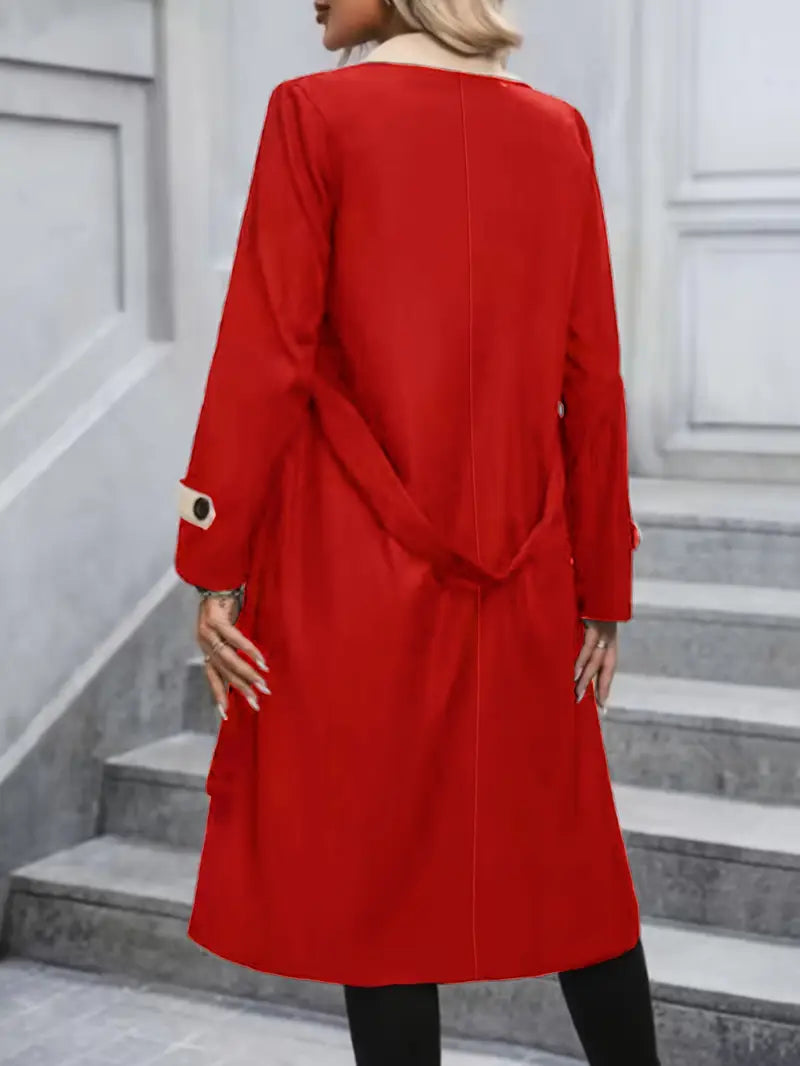 Eilly Bazar Autumn and winter long color-blocked trench coat