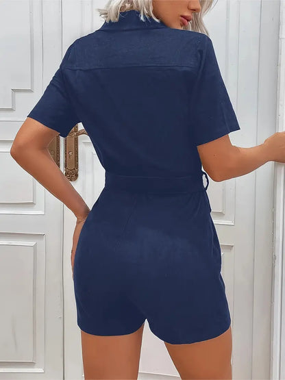 Eilly Bazar Women's Corduroy Short Sleeve Jumpsuit