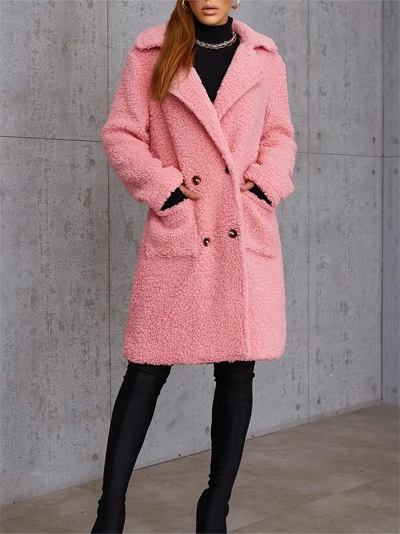 Eilly Bazar Autumn and winter faux fur coat with pockets for warmth.