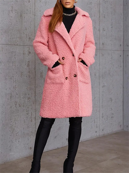 Eilly Bazar Autumn and winter faux fur coat with pockets for warmth.