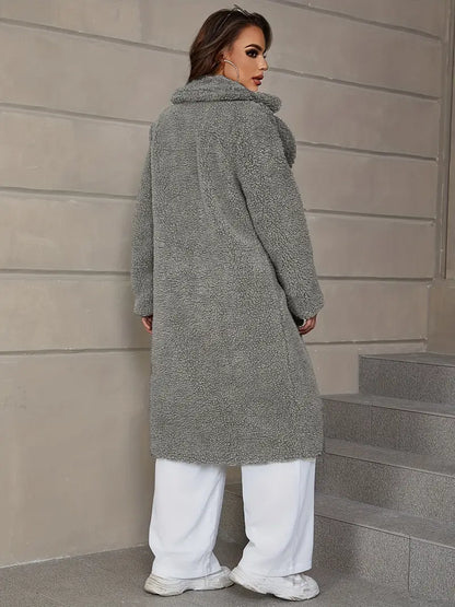 Eilly Bazar Lapel Solid Thermal Teddy Coat
