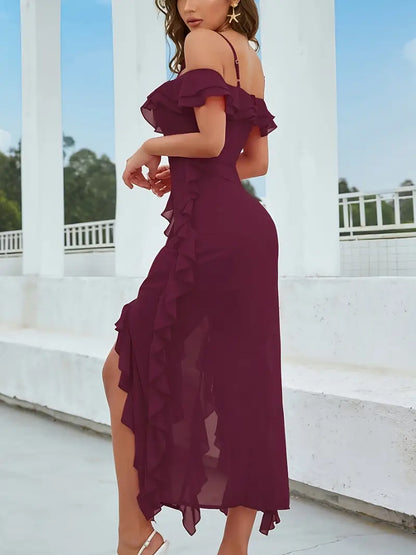 Eilly Bazar Women's Fashion Off-the-Shoulder Ruched Dress